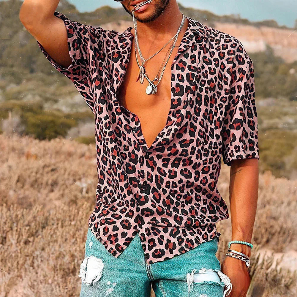 Kurzarmhemd | Button-Up | Leichtgewicht | Leopard Print Hemd | Herrenhemd-HauteBerlin