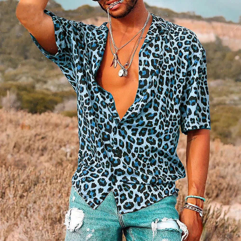 Kurzarmhemd | Button-Up | Leichtgewicht | Leopard Print Hemd | Herrenhemd-HauteBerlin