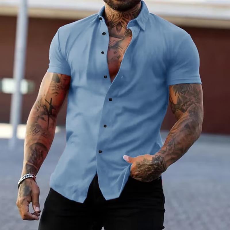 Kurzarmhemd – Slim-Fit-Herrenhemd mit Kragen und Knopfleiste-HauteBerlin