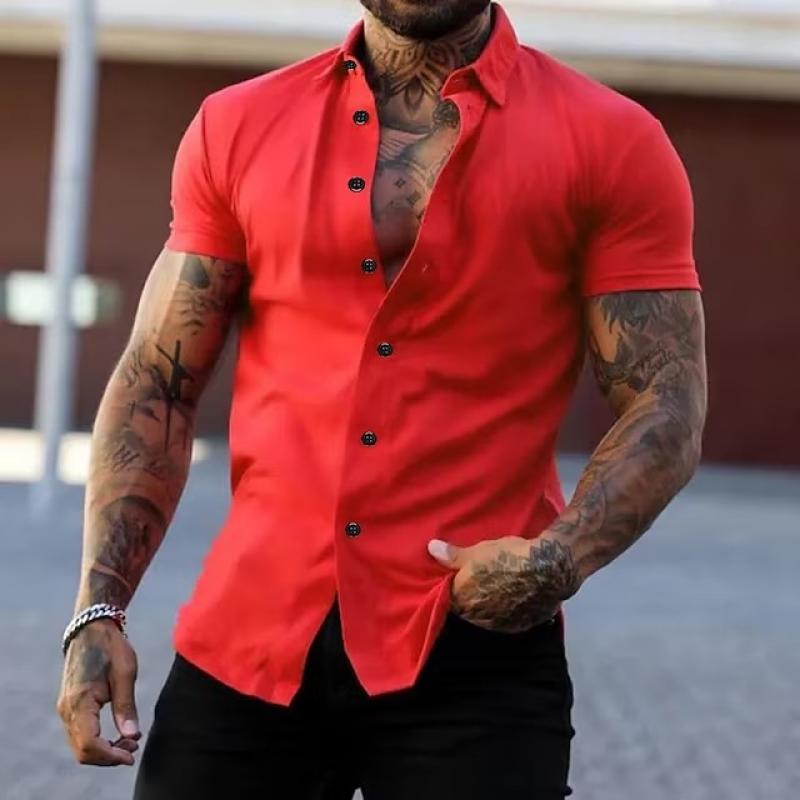 Kurzarmhemd – Slim-Fit-Herrenhemd mit Kragen und Knopfleiste-HauteBerlin