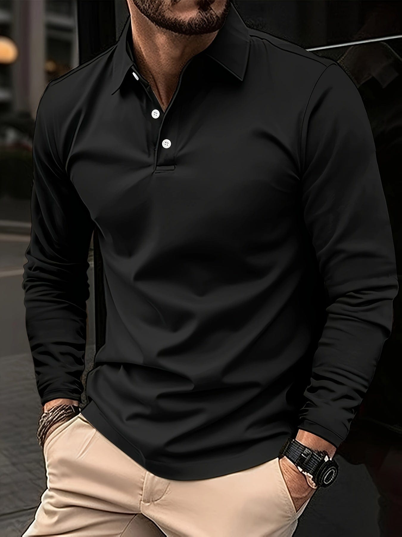 Langarm-Poloshirt – Poloshirt für Männer mit Kragen und Knopfleiste-HauteBerlin