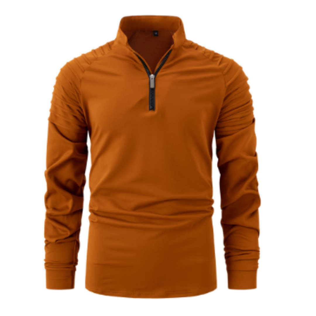 Langarm-Poloshirt – Viertelreißverschluss – Einfarbig – Pullover mit halbem Reißverschluss – Langarm-T-Shirt für Herren-HauteBerlin