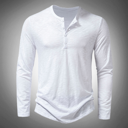 Langarm-T-Shirt – Baumwolle – Viertelknopfleiste – Einfarbige Langarmhemden – Herrenbekleidung-HauteBerlin