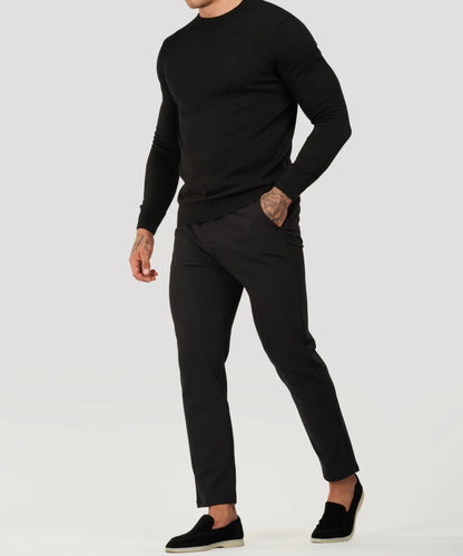 Langarm-T-Shirt – Einfarbig – Hoher Kragen – Pullover – Herrenhemd-HauteBerlin