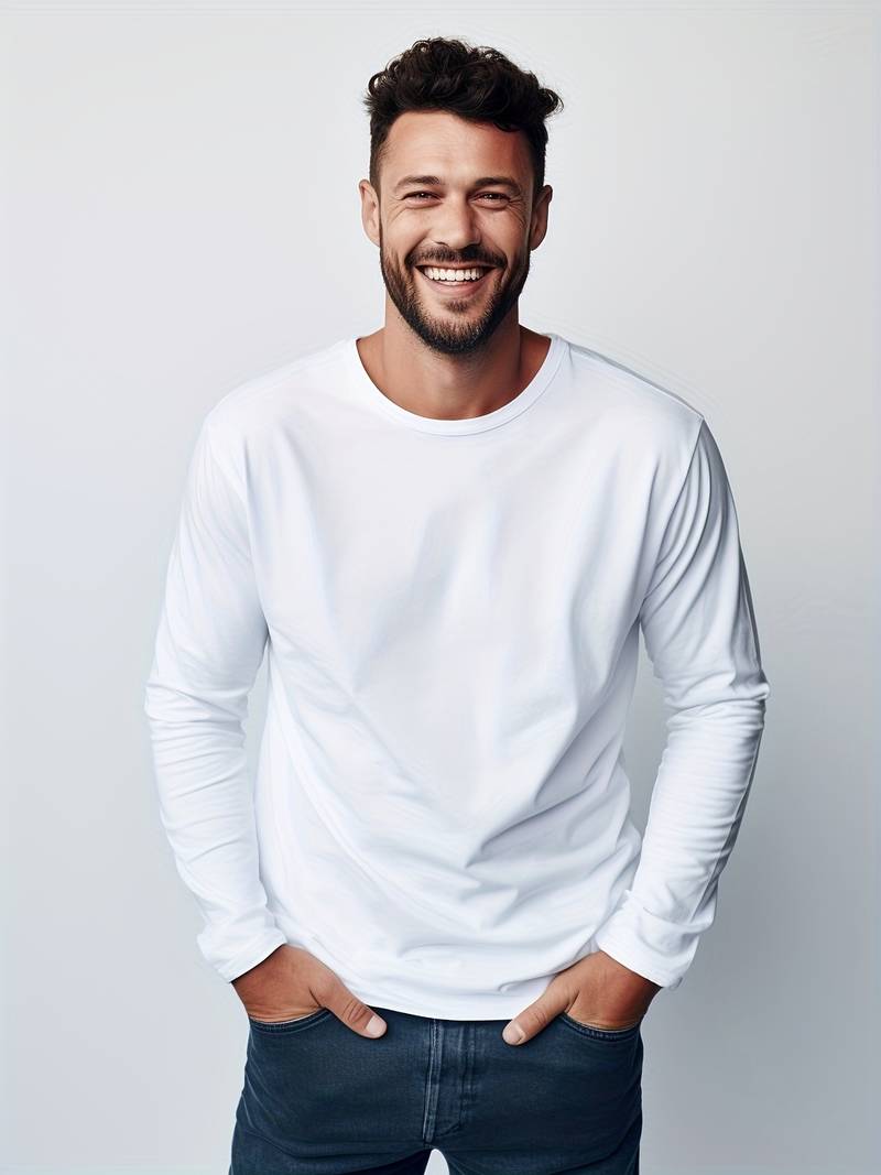 Langarm-T-Shirt – Lässiges, schlichtes Langarm-Shirt mit Rundhalsausschnitt für Männer-HauteBerlin