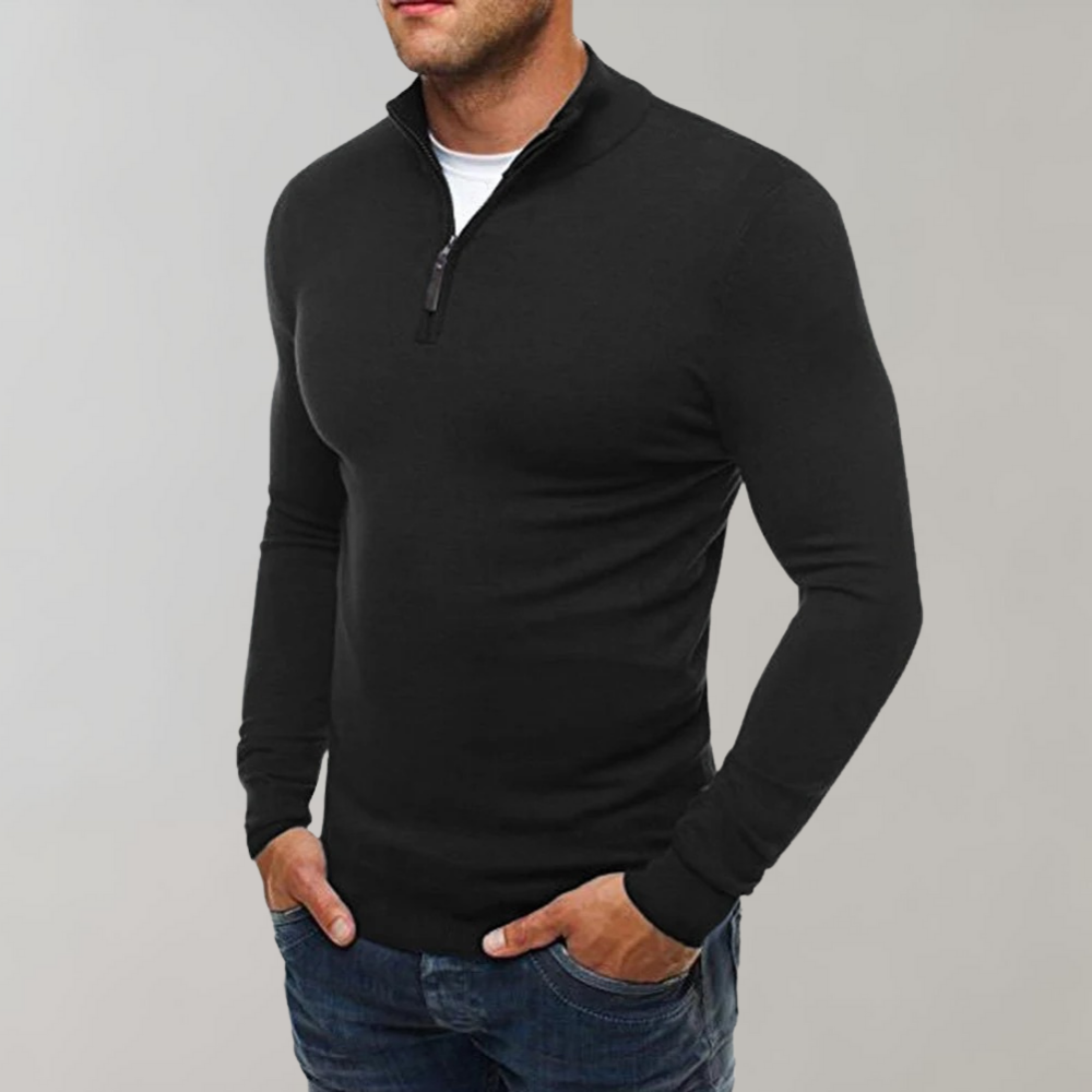 Langarm-T-Shirt – halber Reißverschluss – schmal geschnitten – Shirt mit Viertelreißverschluss – Herren-Shirts-HauteBerlin