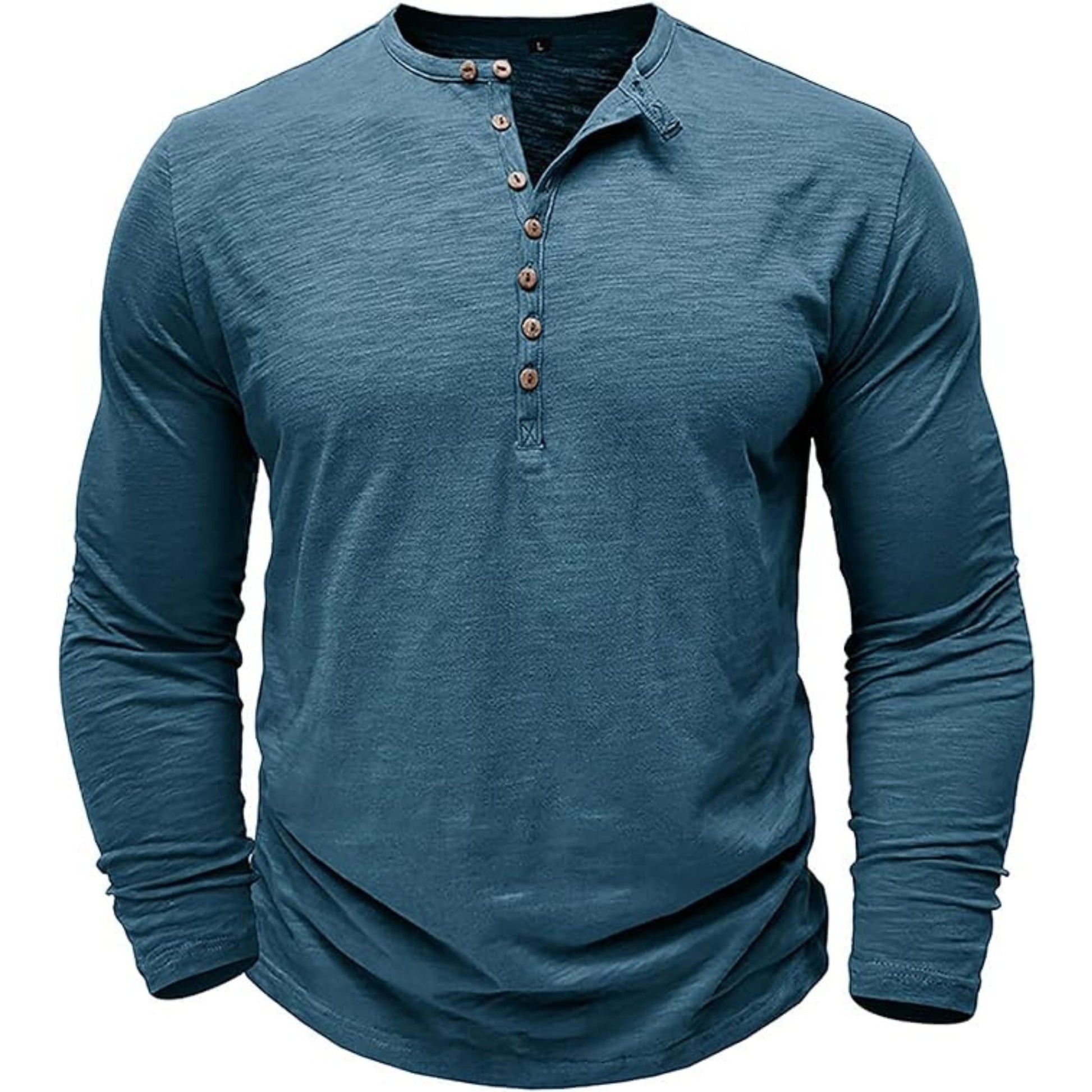Langärmeliges T-Shirt - Herren Casual Plain Buttoned Up Henley Shirt-HauteBerlin