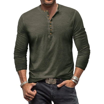 Langärmeliges T-Shirt - Herren Casual Plain Buttoned Up Henley Shirt-HauteBerlin