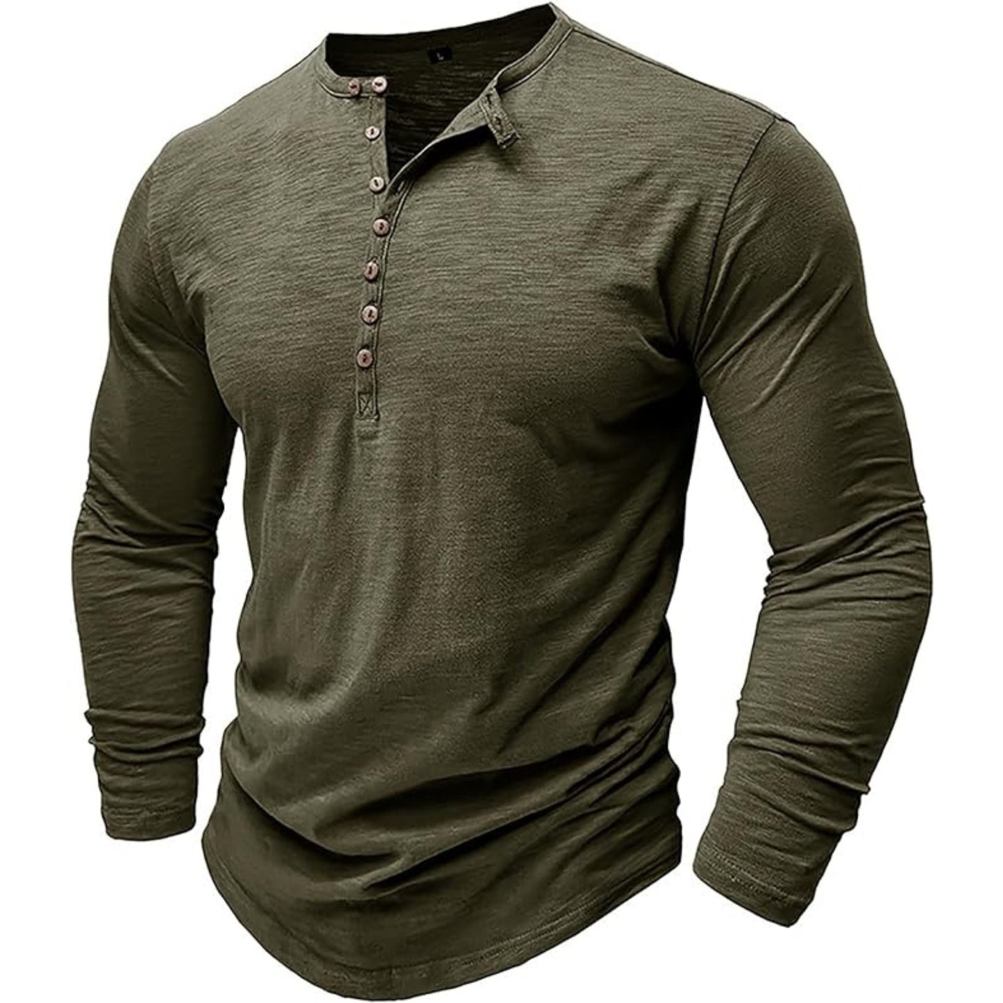Langärmeliges T-Shirt - Herren Casual Plain Buttoned Up Henley Shirt-HauteBerlin