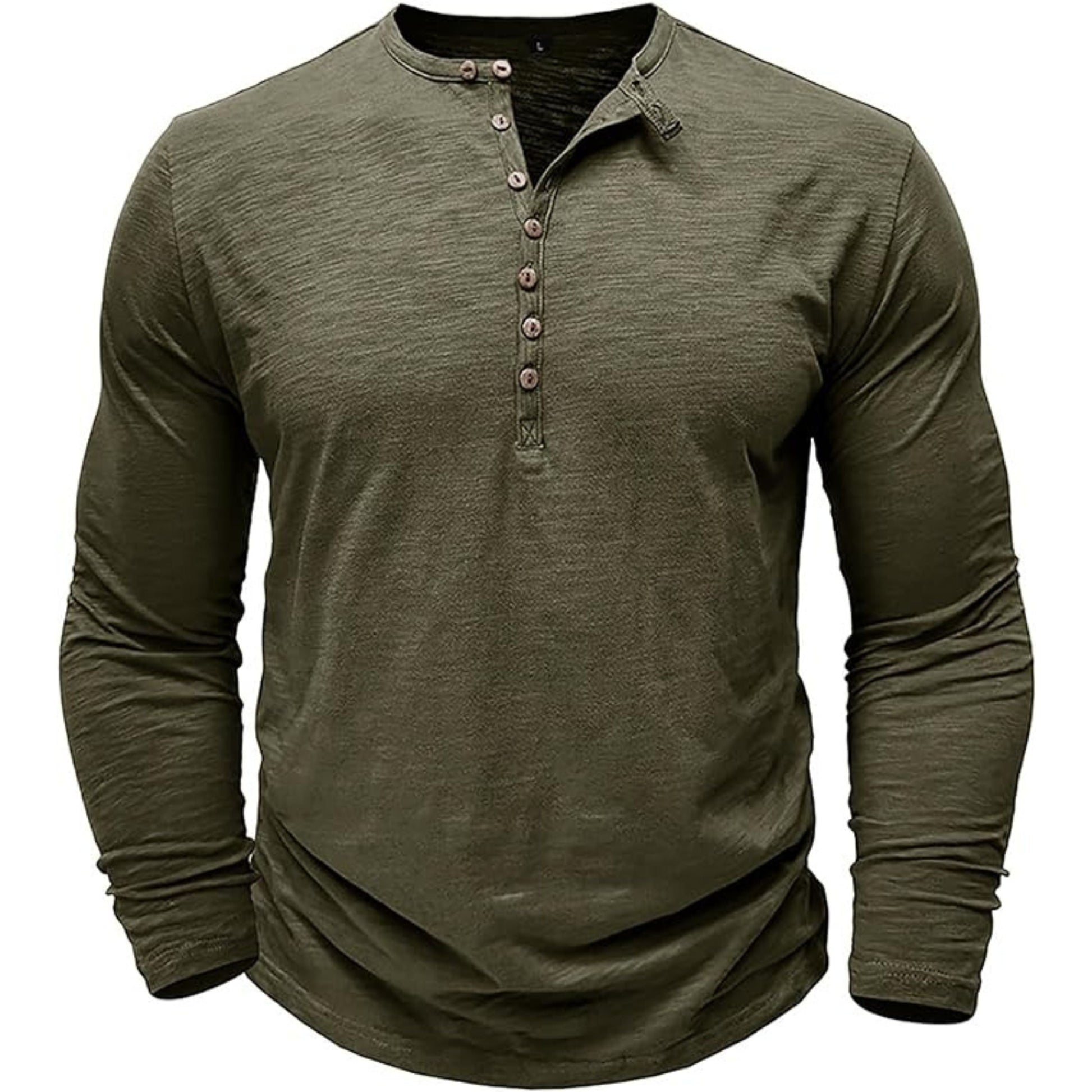 Langärmeliges T-Shirt - Herren Casual Plain Buttoned Up Henley Shirt-HauteBerlin