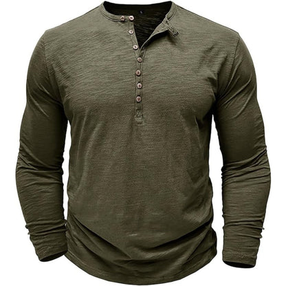 Langärmeliges T-Shirt - Herren Casual Plain Buttoned Up Henley Shirt-HauteBerlin