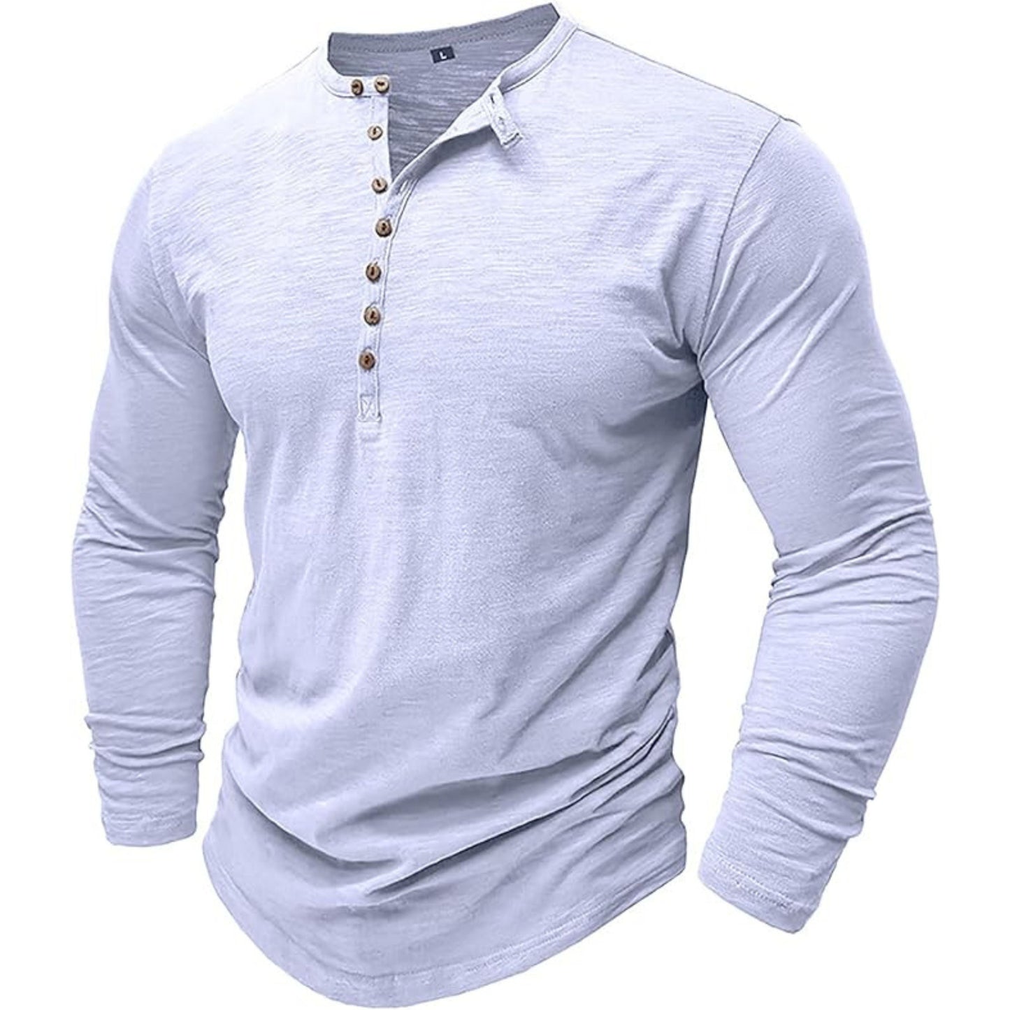 Langärmeliges T-Shirt - Herren Casual Plain Buttoned Up Henley Shirt-HauteBerlin