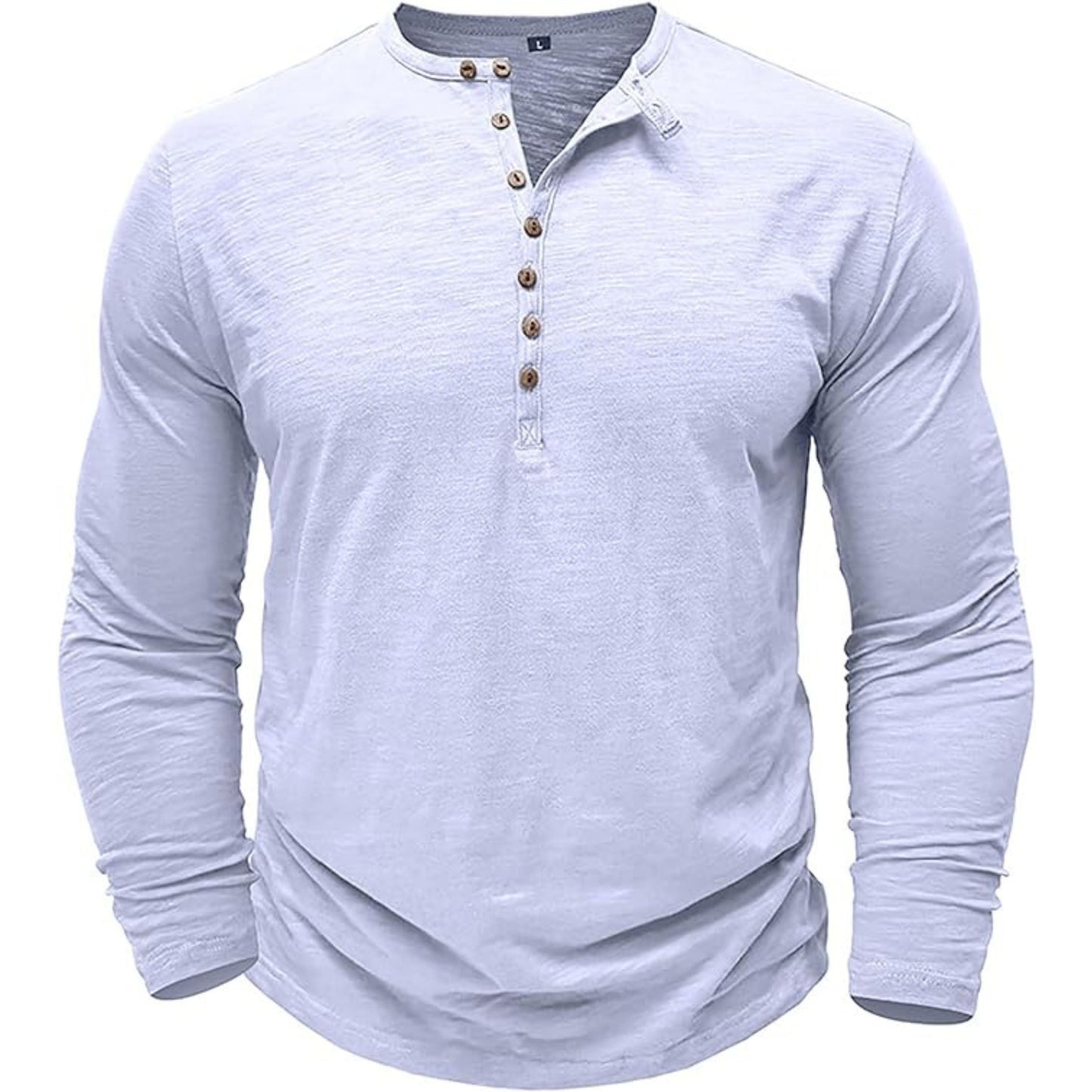 Langärmeliges T-Shirt - Herren Casual Plain Buttoned Up Henley Shirt-HauteBerlin