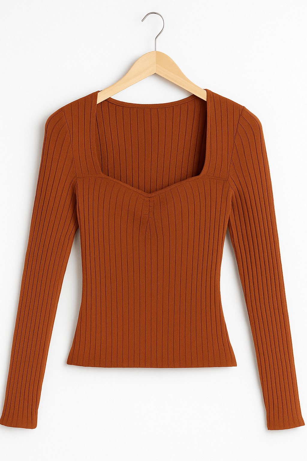 Langärmeliges Top - Frauen Quadratischer Ausschnitt Slim Fit Geripptes Top-HauteBerlin