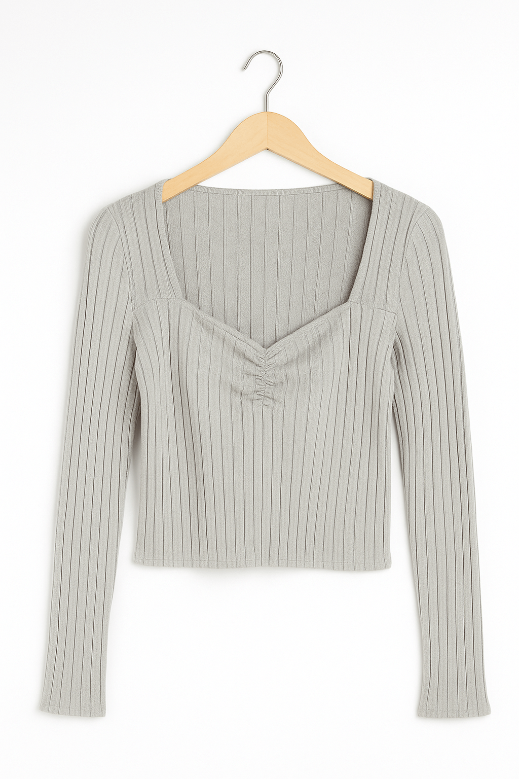 Langärmeliges Top - Frauen Quadratischer Ausschnitt Slim Fit Geripptes Top-HauteBerlin