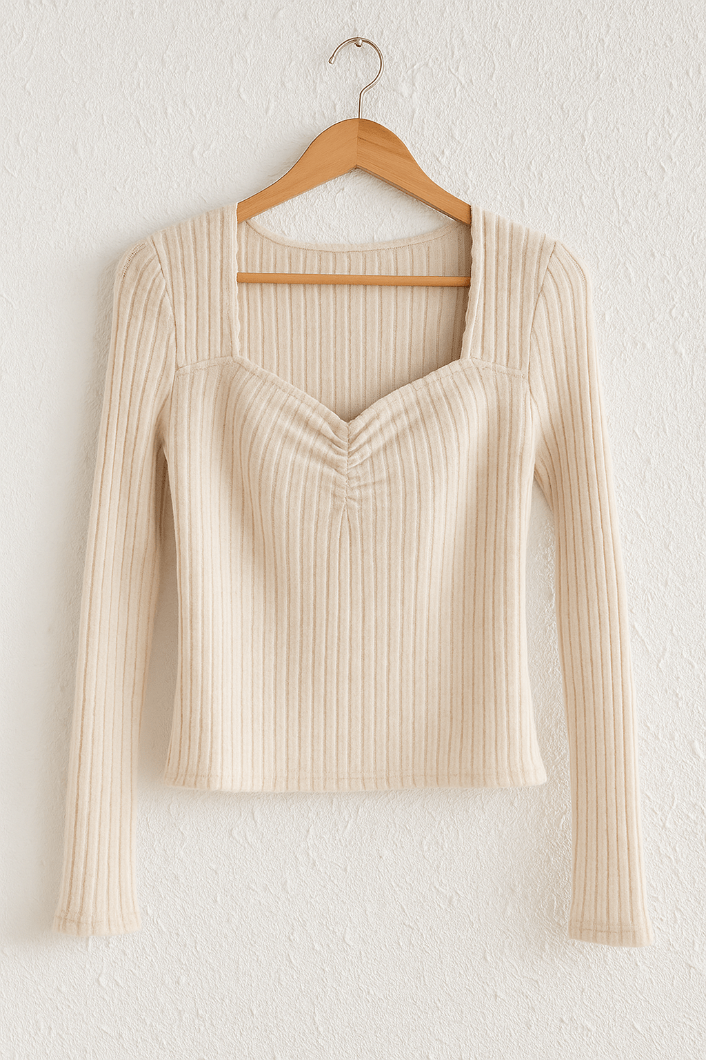 Langärmeliges Top - Frauen Quadratischer Ausschnitt Slim Fit Geripptes Top-HauteBerlin