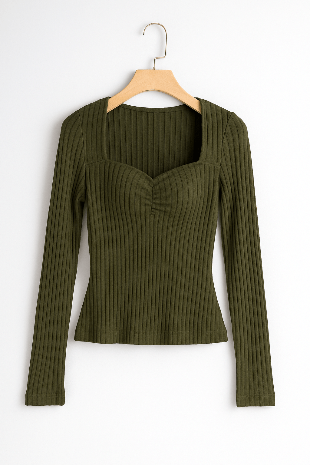 Langärmeliges Top - Frauen Quadratischer Ausschnitt Slim Fit Geripptes Top-HauteBerlin