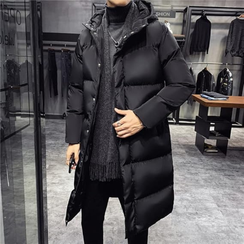 Lange Daunenjacke – Warmer Wintermantel mit Kapuze für Männer-HauteBerlin
