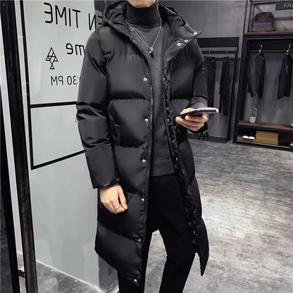 Lange Daunenjacke – Warmer Wintermantel mit Kapuze für Männer-HauteBerlin