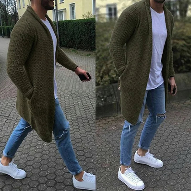 Lange Strickjacke - Warm - Offene Front - Strickjacke - Herrenbekleidung-HauteBerlin