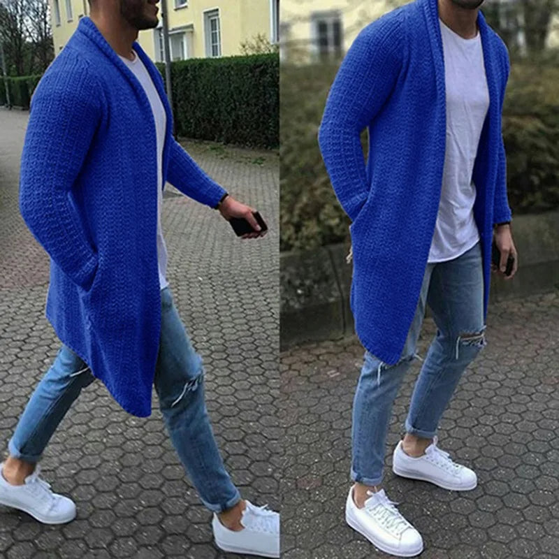 Lange Strickjacke - Warm - Offene Front - Strickjacke - Herrenbekleidung-HauteBerlin