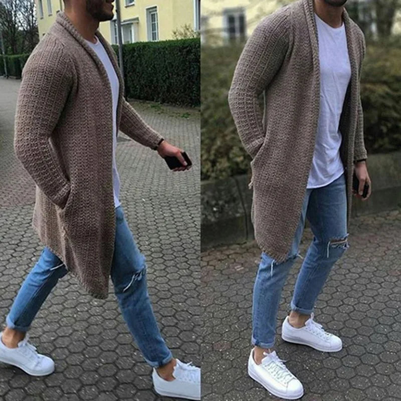 Lange Strickjacke - Warm - Offene Front - Strickjacke - Herrenbekleidung-HauteBerlin