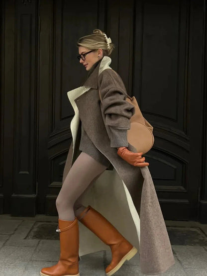 Langer Wollmantel – Braun – Oversize – Trenchcoat aus Wolle – Wintermäntel und -jacken für Damen-HauteBerlin