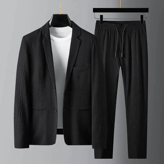 Lässiger Anzug | Leicht | Kordelzug | Hosen- und Blazer-Set | Zweiteiliges Set für Männer-Chaps Herrenmode
