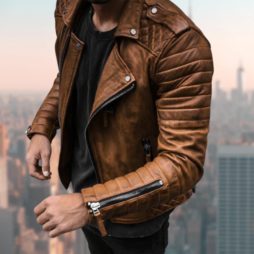 Lederjacke – Herren-Motorradjacke aus Leder mit Reißverschluss-HauteBerlin
