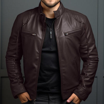 Lederjacke - Klassische schwarze und braune Lederjacke mit Reißverschluss für Männer-HauteBerlin