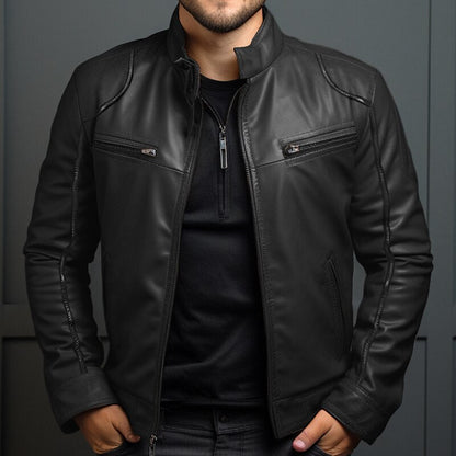 Lederjacke - Klassische schwarze und braune Lederjacke mit Reißverschluss für Männer-HauteBerlin