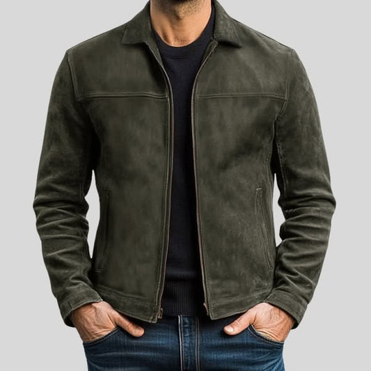 Lederjacke - Klassische schwarze und braune Lederjacke mit Reißverschluss für Männer-HauteBerlin