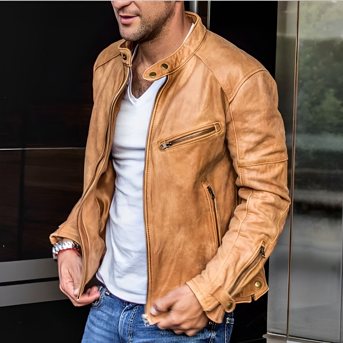 Lederjacke – Reißverschluss – Kunstleder – Bikerjacke – Herrenlederjacke-HauteBerlin