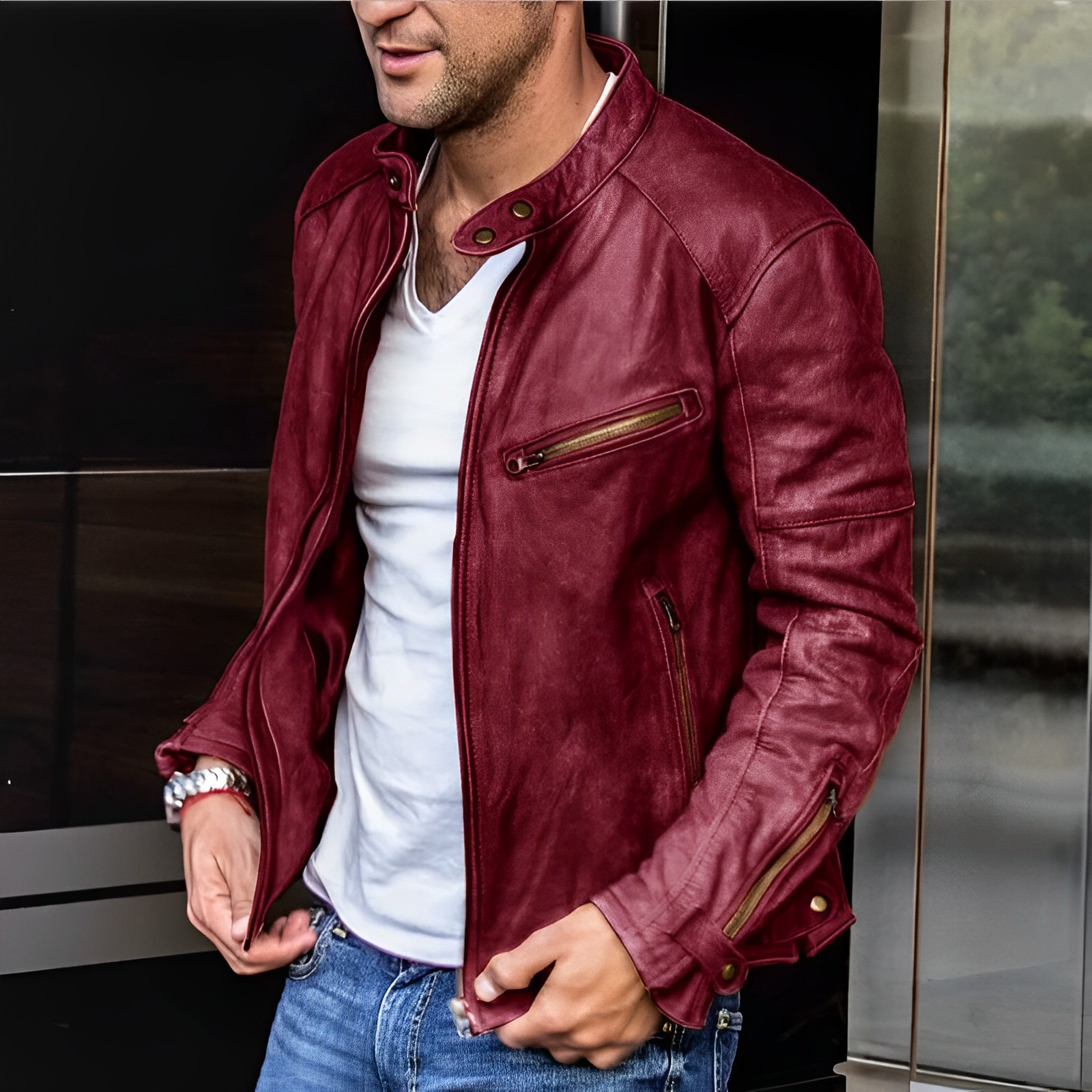 Lederjacke – Reißverschluss – Kunstleder – Bikerjacke – Herrenlederjacke-HauteBerlin