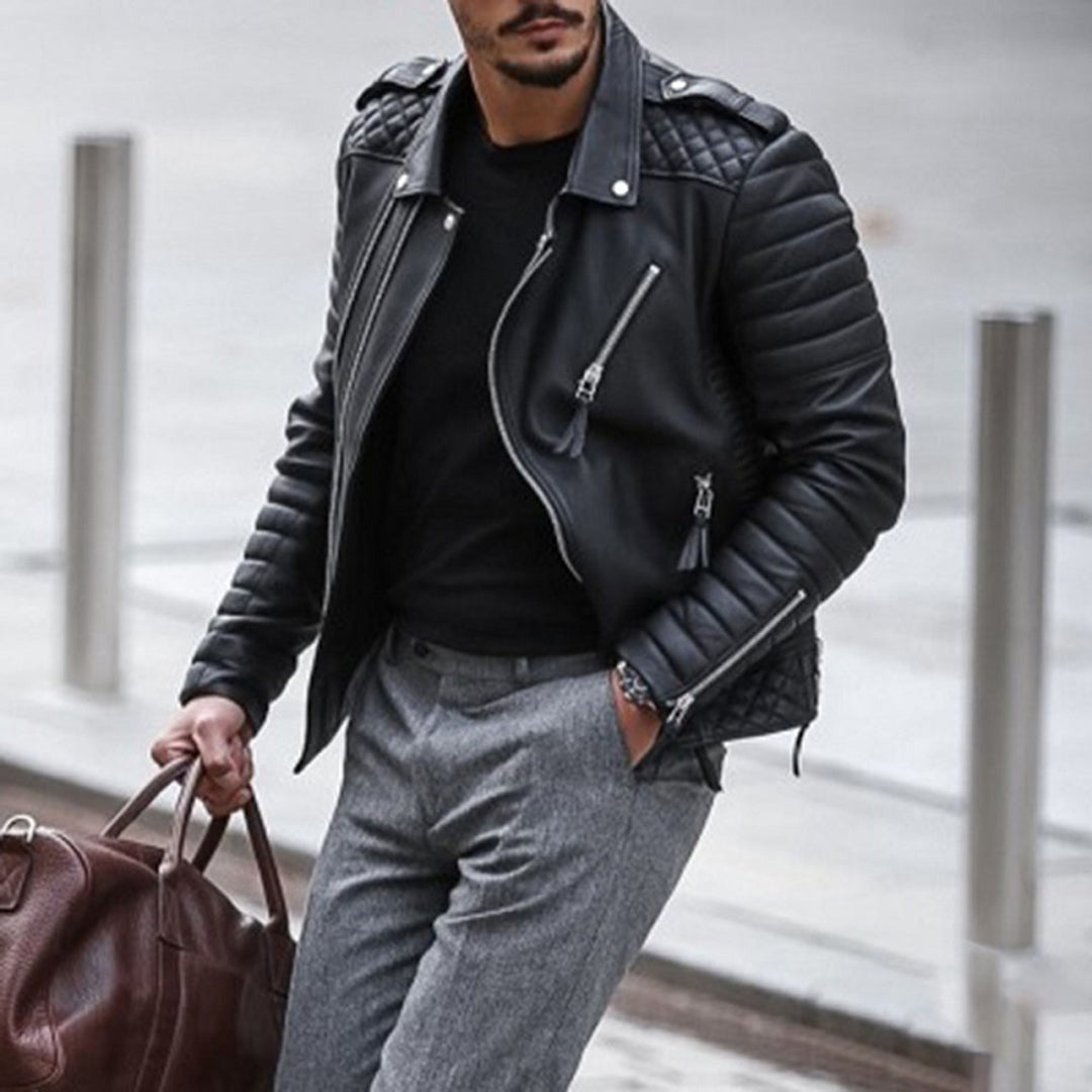 Lederjacke | Reißverschluss | Normale Passform | Bikerjacke | Herrenlederjacke-HauteBerlin
