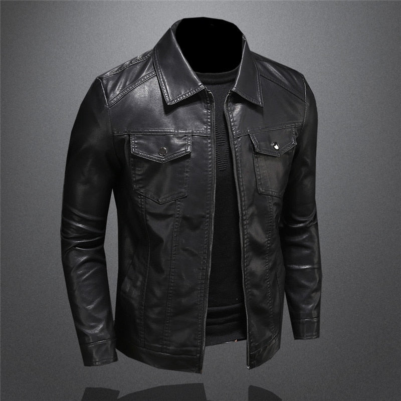 Lederjacke - Schwarze Slim Fit Kunstlederjacke für Männer-HauteBerlin