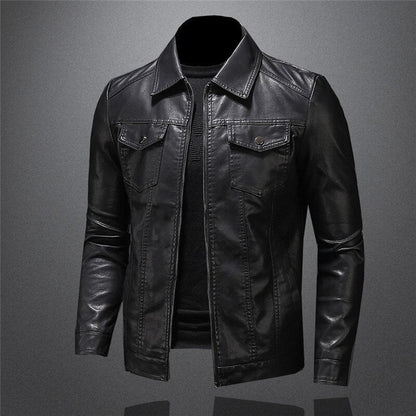 Lederjacke - Schwarze Slim Fit Kunstlederjacke für Männer-HauteBerlin