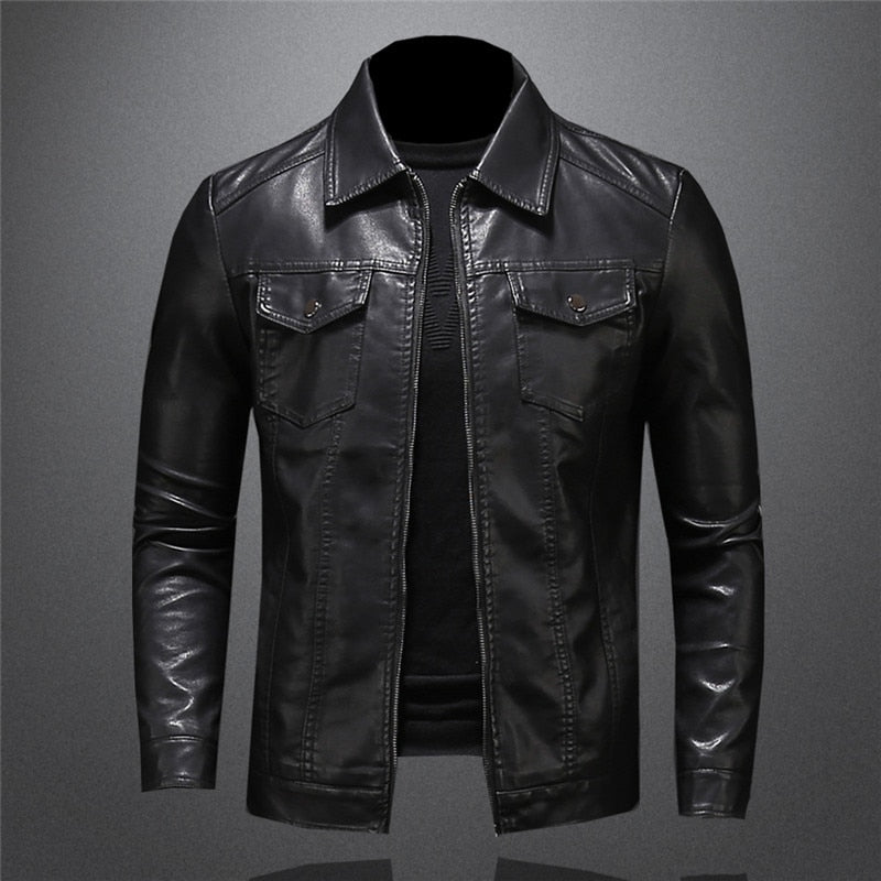 Lederjacke - Schwarze Slim Fit Kunstlederjacke für Männer-HauteBerlin