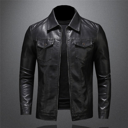 Lederjacke - Schwarze Slim Fit Kunstlederjacke für Männer-HauteBerlin