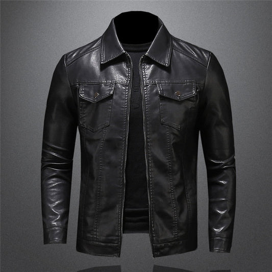 Lederjacke - Schwarze Slim Fit Kunstlederjacke für Männer-HauteBerlin