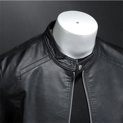 Lederjacke - Schwarze schlichte Kunstlederjacke mit Reißverschluss für Männer-HauteBerlin