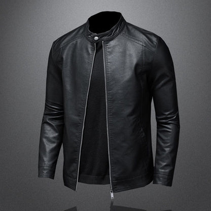Lederjacke - Schwarze schlichte Kunstlederjacke mit Reißverschluss für Männer-HauteBerlin