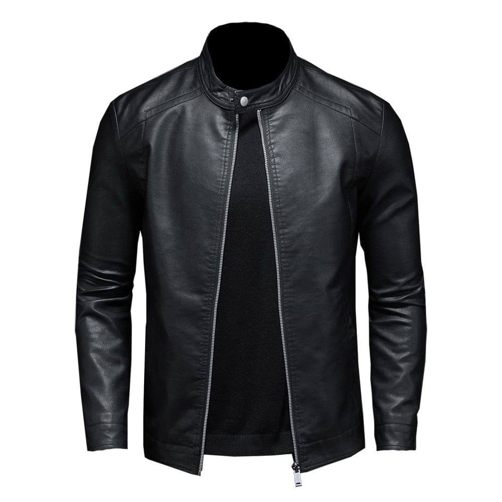 Lederjacke - Schwarze schlichte Kunstlederjacke mit Reißverschluss für Männer-HauteBerlin