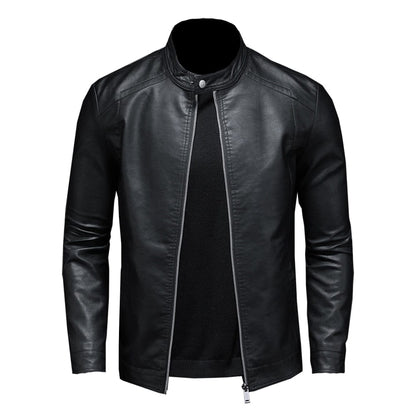 Lederjacke - Schwarze schlichte Kunstlederjacke mit Reißverschluss für Männer-HauteBerlin