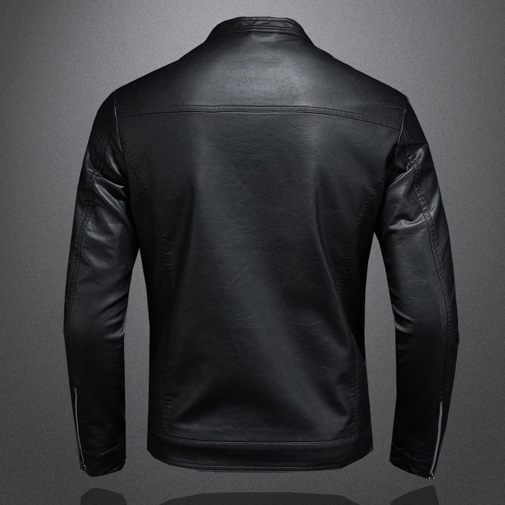 Lederjacke - Schwarze schlichte Kunstlederjacke mit Reißverschluss für Männer-HauteBerlin
