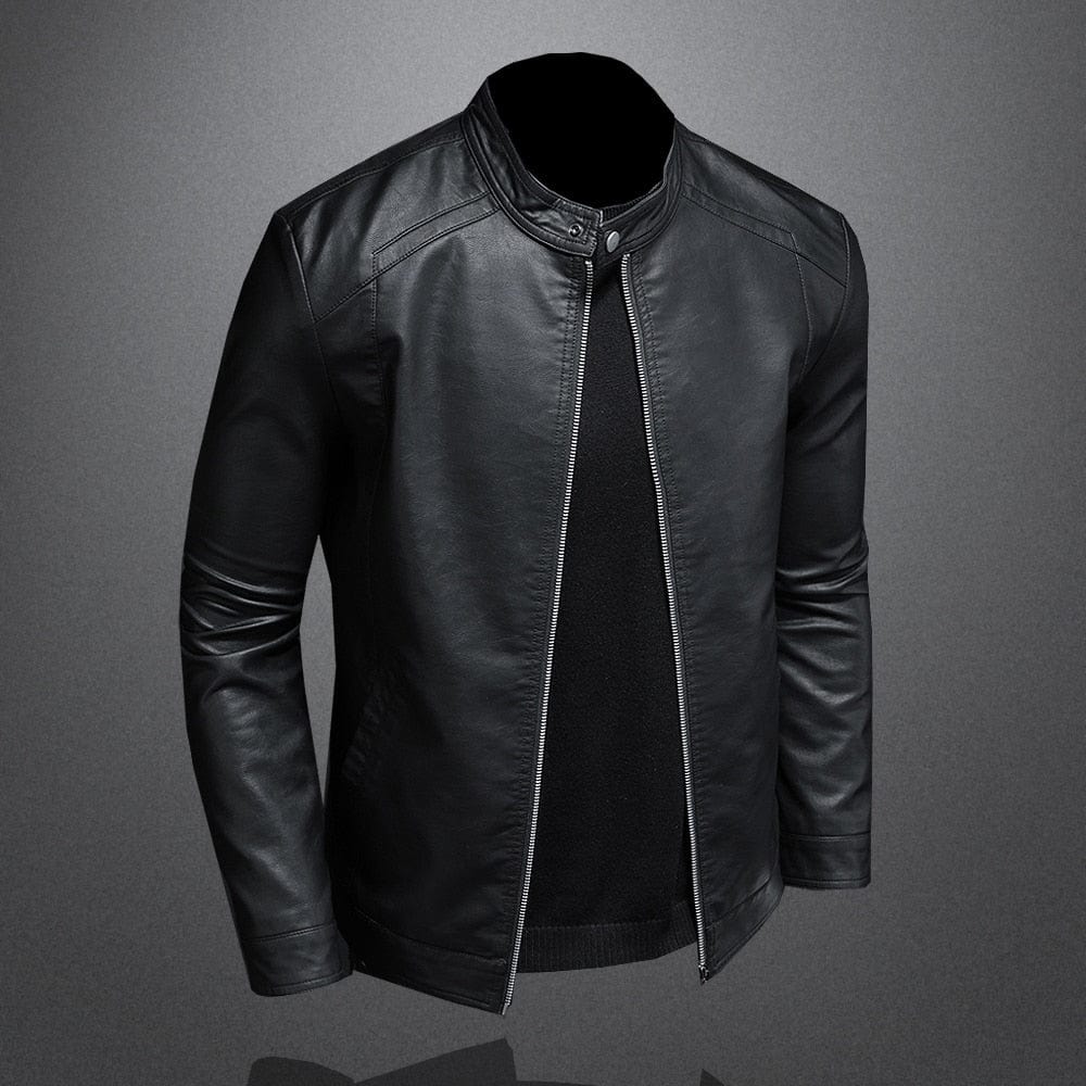 Lederjacke - Schwarze schlichte Kunstlederjacke mit Reißverschluss für Männer-HauteBerlin