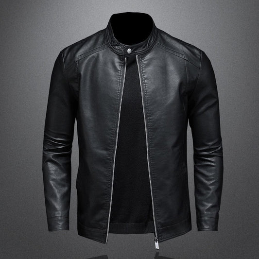 Lederjacke - Schwarze schlichte Kunstlederjacke mit Reißverschluss für Männer-HauteBerlin