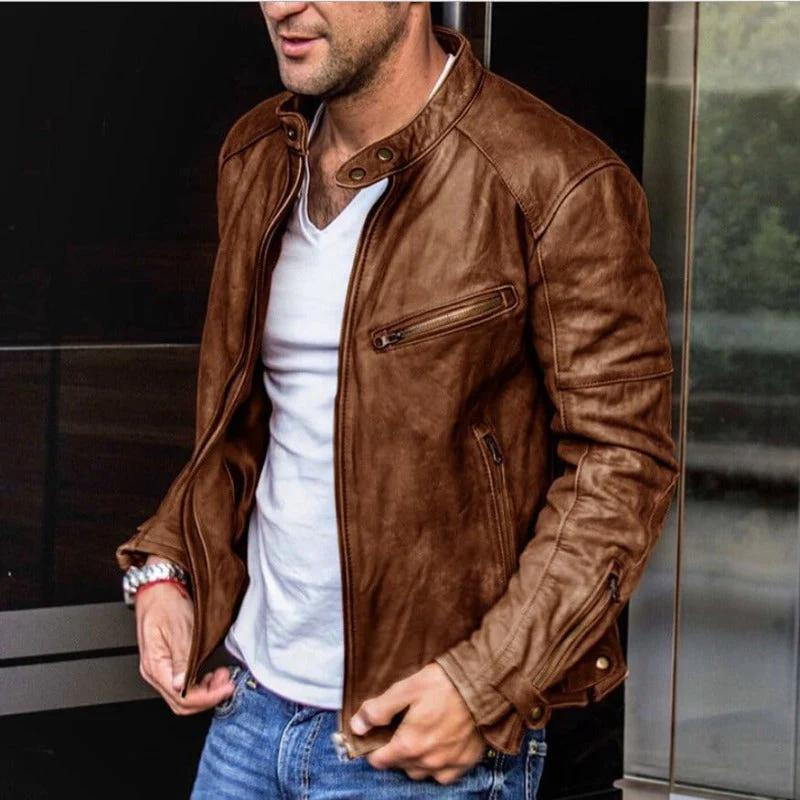 Lederjacke – Wetterfeste Vintage-Bikerjacke mit Reißverschluss für Herren-HauteBerlin