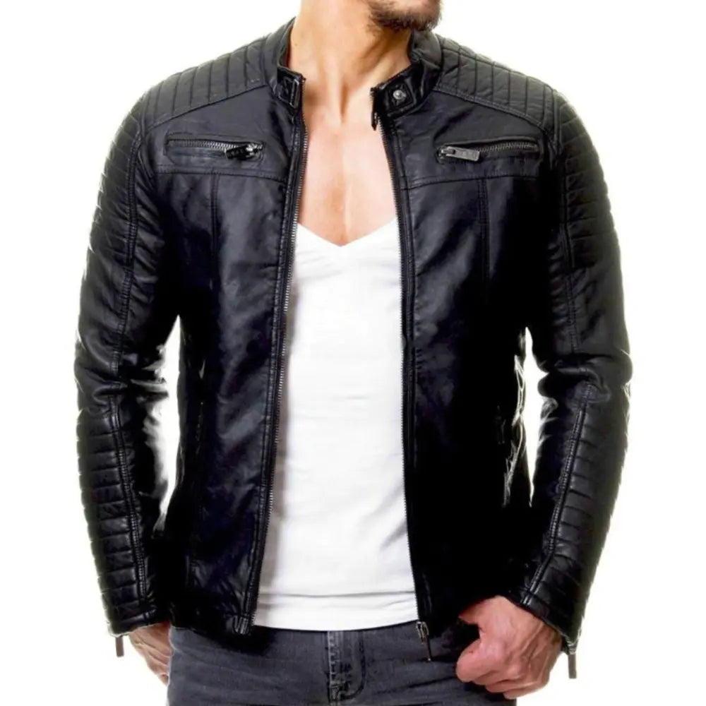 Lederjacke – Winddichte Herren-Bikerjacke aus Leder mit Reißverschluss-HauteBerlin