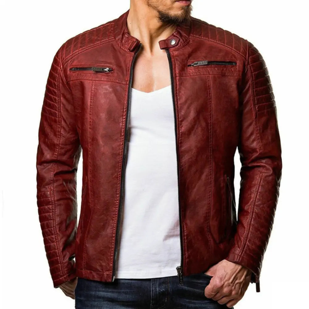Lederjacke – Winddichte Herren-Bikerjacke aus Leder mit Reißverschluss-HauteBerlin